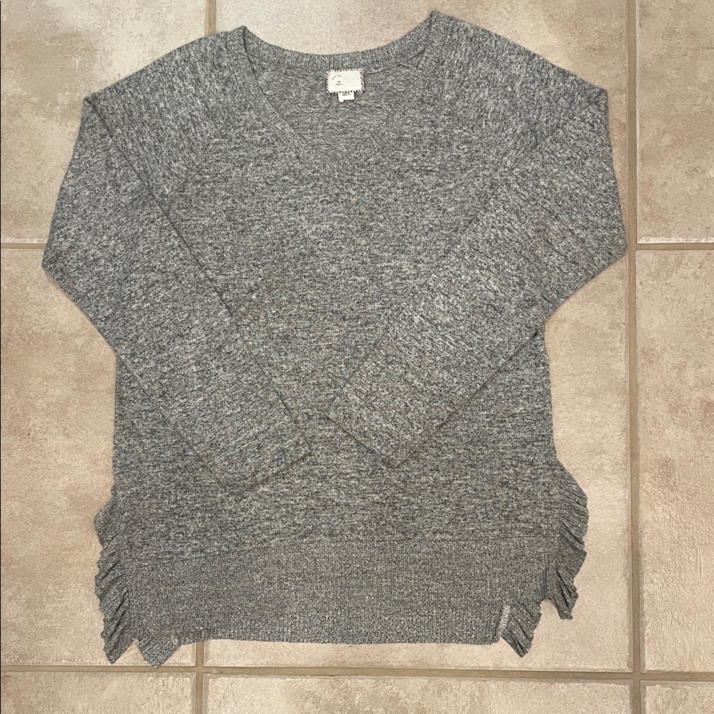 Anthropologie Postmark Gray V-Neck Ruffle Long Sleeve Shirt